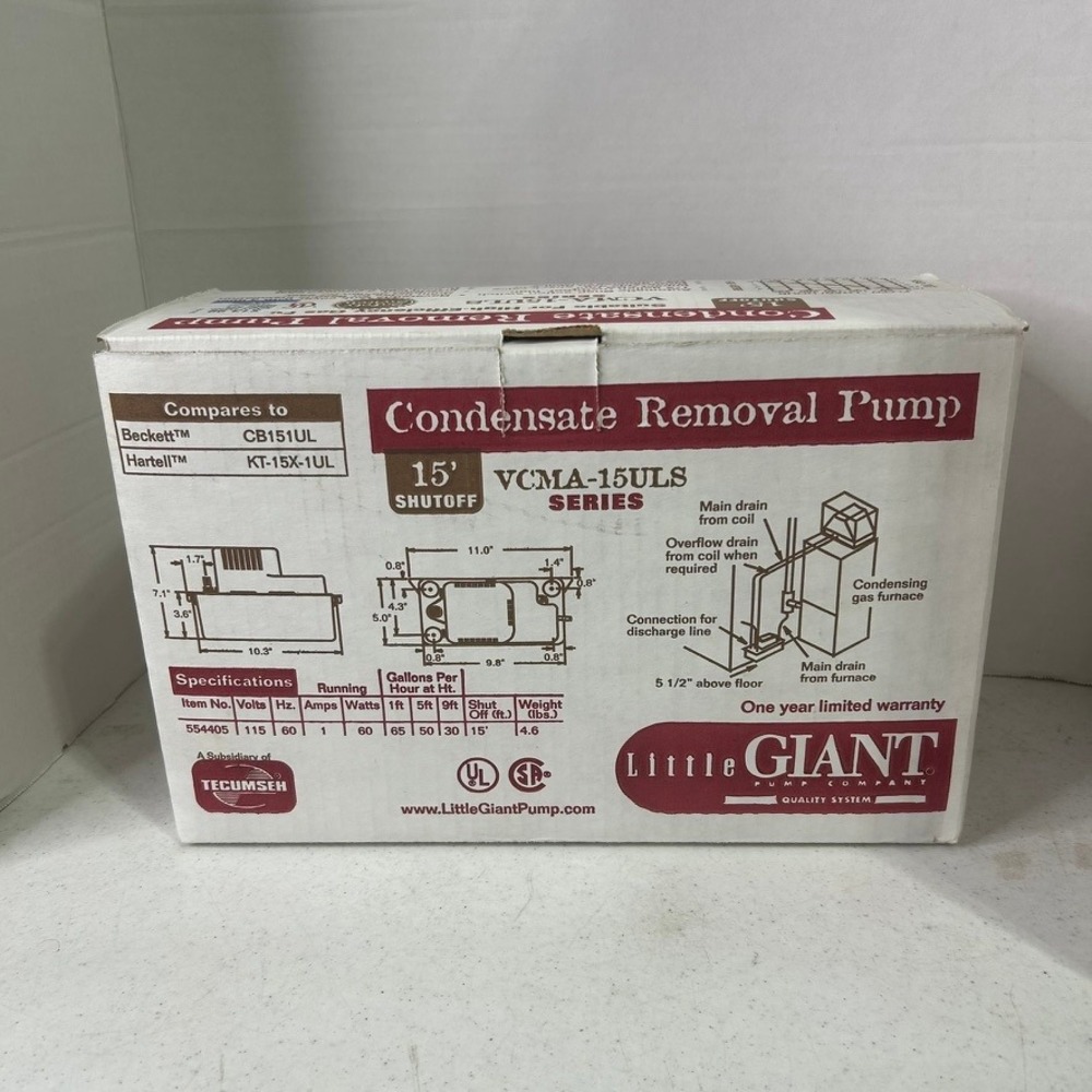 Little Giant VCMA-15ULS Condensate Removal Pump 115V 1/2 Gallon 554405 554942